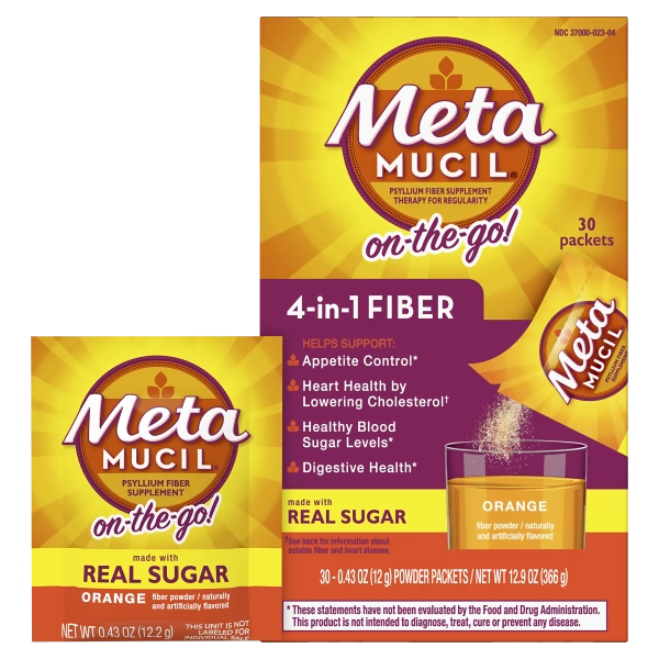 Metamucil Real Sugar Orange Powder Singles (30pc)